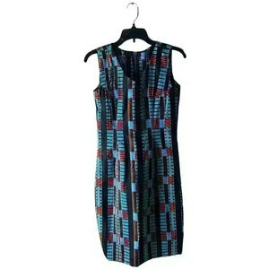 African Handmade Dress Women's Size 4 Sleeveless Fitted Geometric Multicolor
